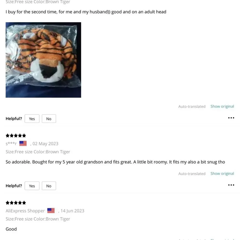 New tiger hat kids, adults